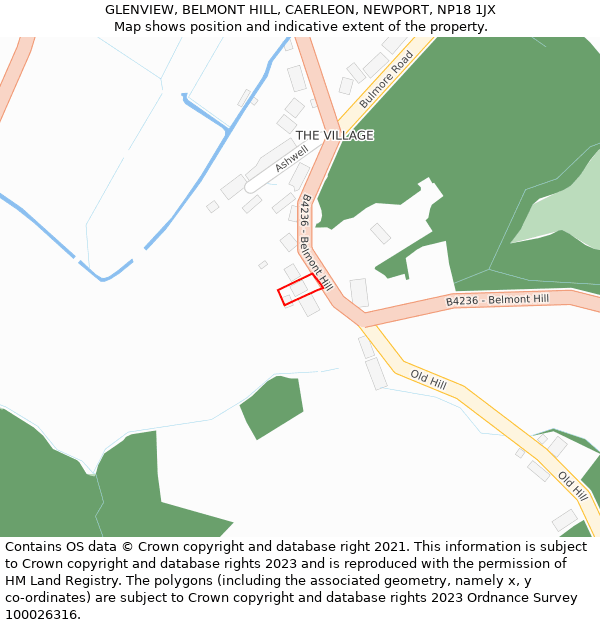 GLENVIEW, BELMONT HILL, CAERLEON, NEWPORT, NP18 1JX: Location map and indicative extent of plot