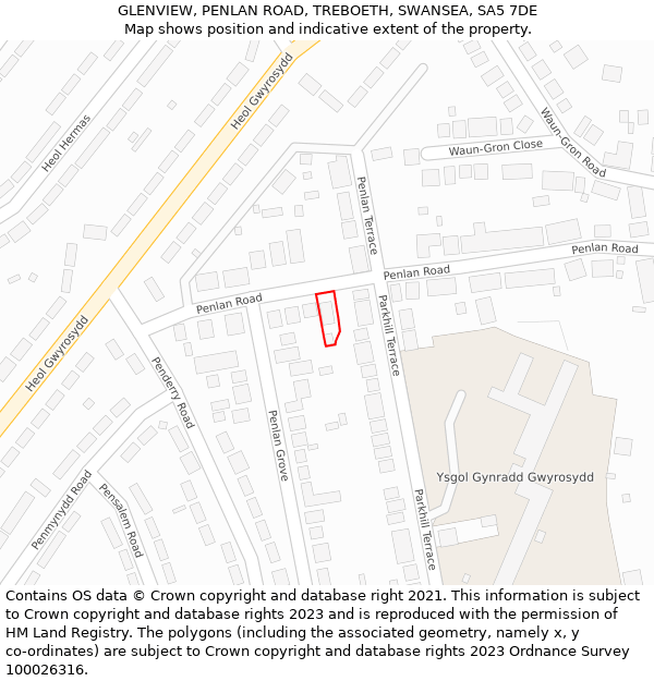 GLENVIEW, PENLAN ROAD, TREBOETH, SWANSEA, SA5 7DE: Location map and indicative extent of plot