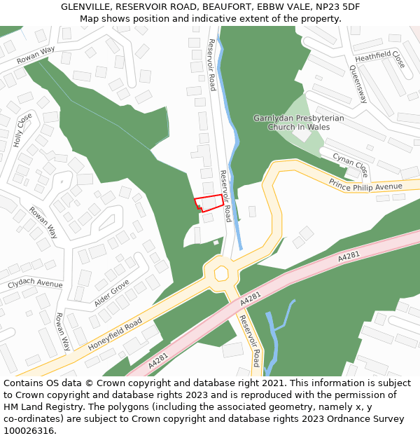 GLENVILLE, RESERVOIR ROAD, BEAUFORT, EBBW VALE, NP23 5DF: Location map and indicative extent of plot