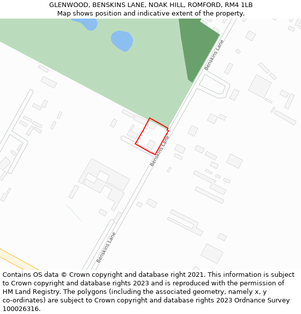 GLENWOOD, BENSKINS LANE, NOAK HILL, ROMFORD, RM4 1LB: Location map and indicative extent of plot