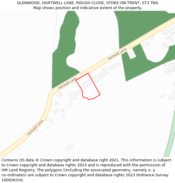 GLENWOOD, HARTWELL LANE, ROUGH CLOSE, STOKE-ON-TRENT, ST3 7NG: Location map and indicative extent of plot