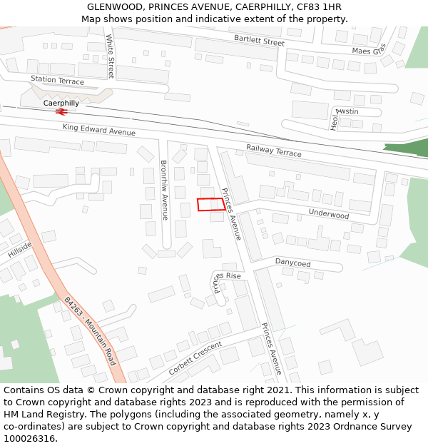 GLENWOOD, PRINCES AVENUE, CAERPHILLY, CF83 1HR: Location map and indicative extent of plot