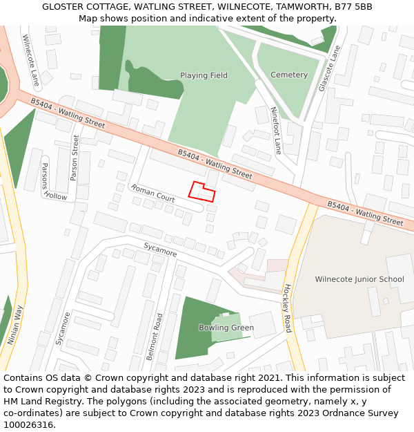 GLOSTER COTTAGE, WATLING STREET, WILNECOTE, TAMWORTH, B77 5BB: Location map and indicative extent of plot