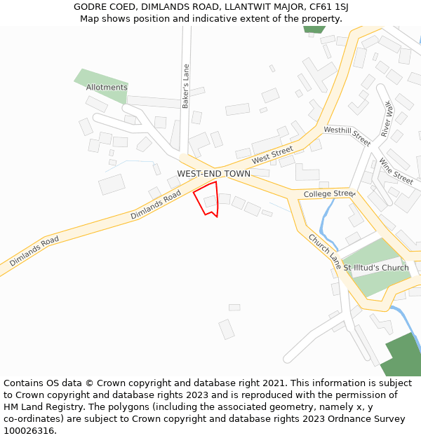 GODRE COED, DIMLANDS ROAD, LLANTWIT MAJOR, CF61 1SJ: Location map and indicative extent of plot