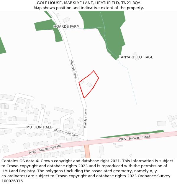 GOLF HOUSE, MARKLYE LANE, HEATHFIELD, TN21 8QA: Location map and indicative extent of plot