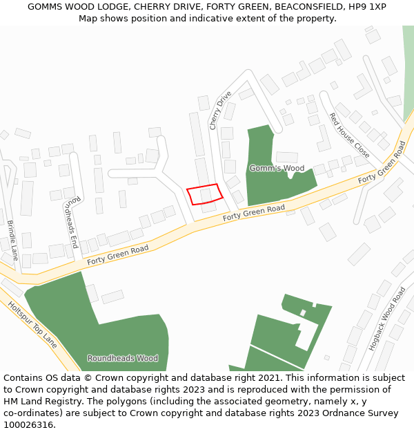 GOMMS WOOD LODGE, CHERRY DRIVE, FORTY GREEN, BEACONSFIELD, HP9 1XP: Location map and indicative extent of plot