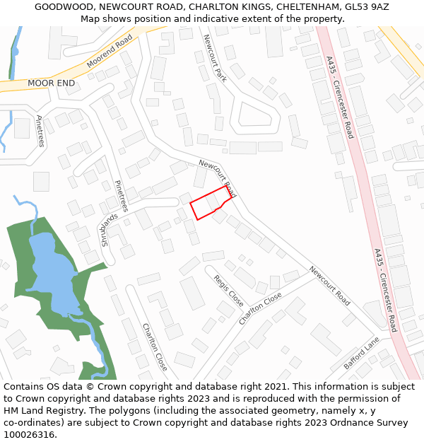 GOODWOOD, NEWCOURT ROAD, CHARLTON KINGS, CHELTENHAM, GL53 9AZ: Location map and indicative extent of plot
