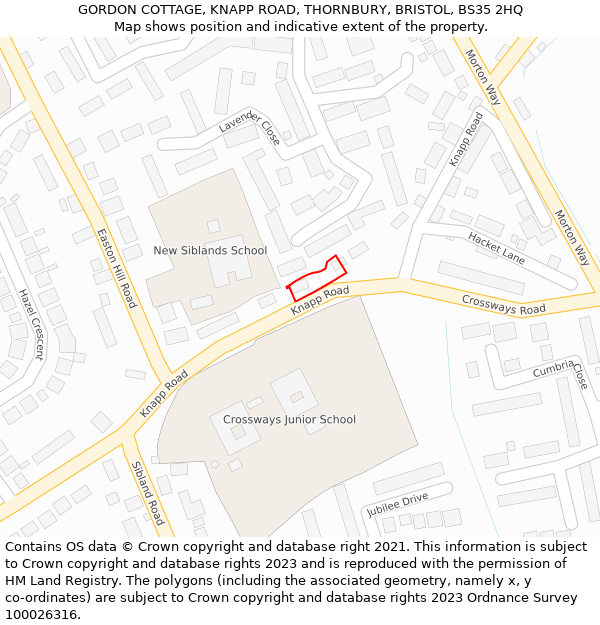 GORDON COTTAGE, KNAPP ROAD, THORNBURY, BRISTOL, BS35 2HQ: Location map and indicative extent of plot