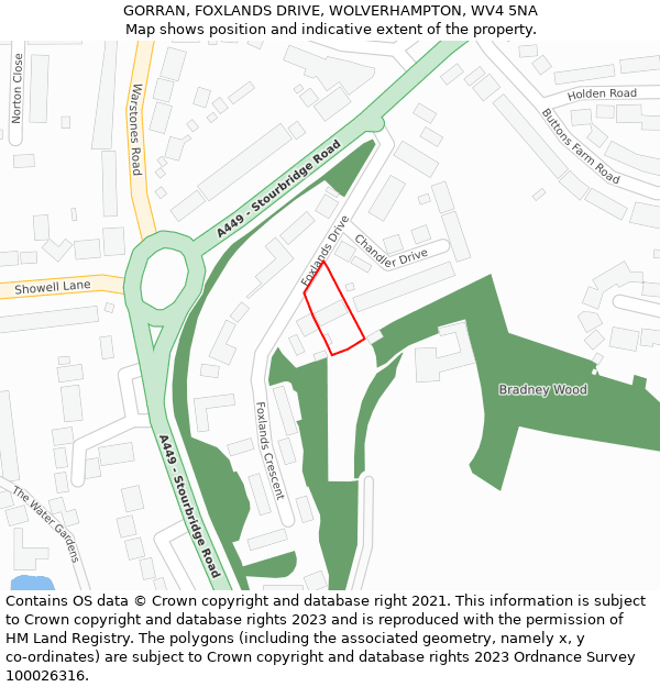 GORRAN, FOXLANDS DRIVE, WOLVERHAMPTON, WV4 5NA: Location map and indicative extent of plot