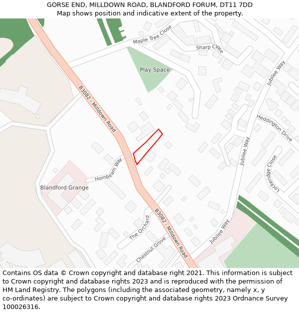 GORSE END, MILLDOWN ROAD, BLANDFORD FORUM, DT11 7DD: Location map and indicative extent of plot