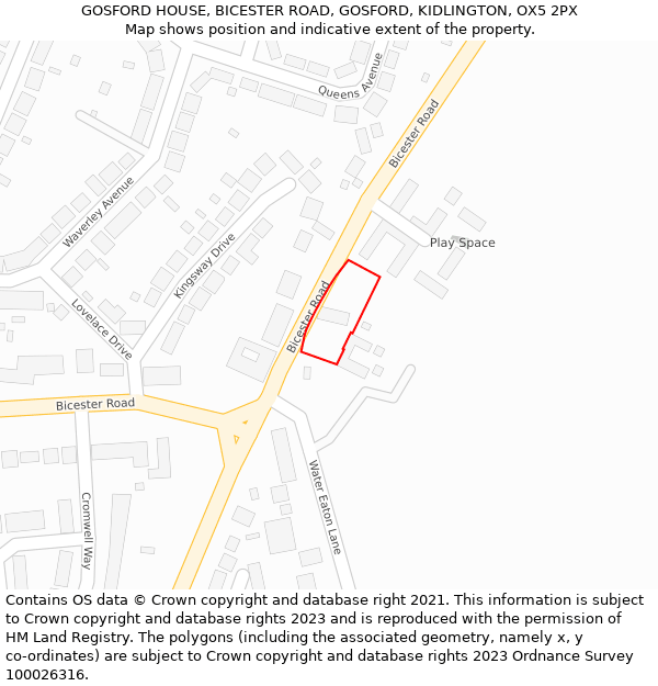 GOSFORD HOUSE, BICESTER ROAD, GOSFORD, KIDLINGTON, OX5 2PX: Location map and indicative extent of plot