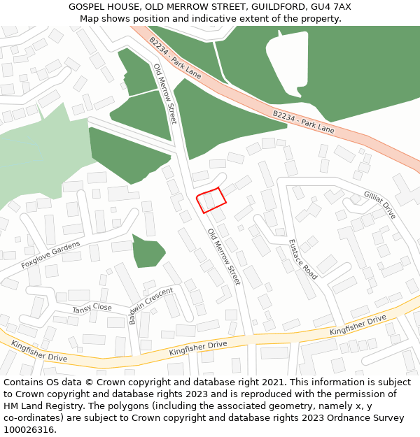 GOSPEL HOUSE, OLD MERROW STREET, GUILDFORD, GU4 7AX: Location map and indicative extent of plot