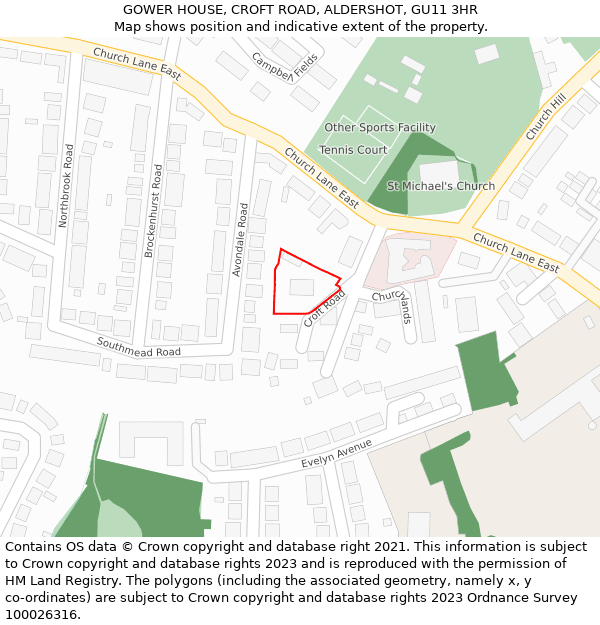 GOWER HOUSE, CROFT ROAD, ALDERSHOT, GU11 3HR: Location map and indicative extent of plot