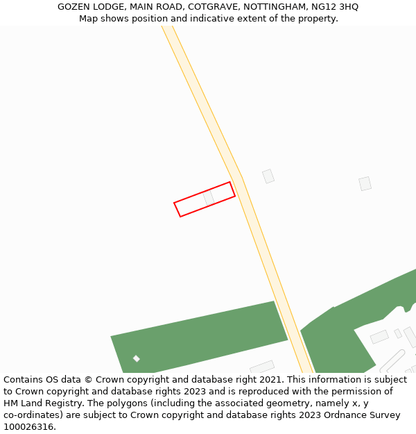 GOZEN LODGE, MAIN ROAD, COTGRAVE, NOTTINGHAM, NG12 3HQ: Location map and indicative extent of plot