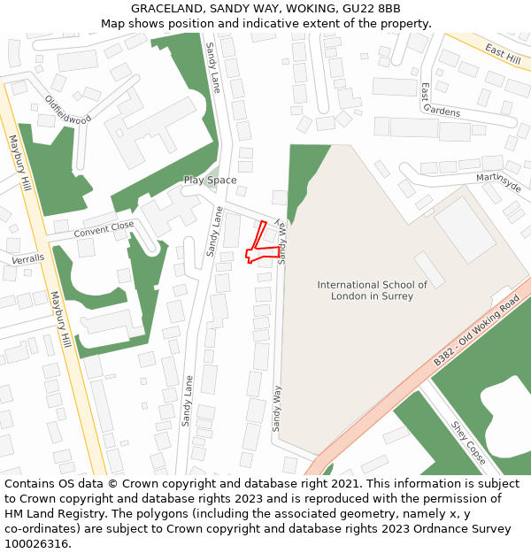 GRACELAND, SANDY WAY, WOKING, GU22 8BB: Location map and indicative extent of plot
