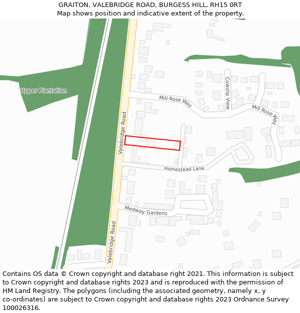 GRAITON, VALEBRIDGE ROAD, BURGESS HILL, RH15 0RT: Location map and indicative extent of plot