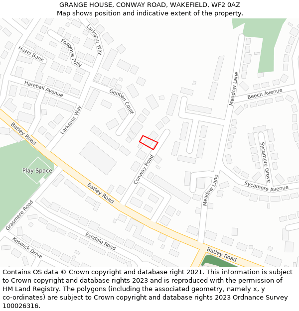 GRANGE HOUSE, CONWAY ROAD, WAKEFIELD, WF2 0AZ: Location map and indicative extent of plot