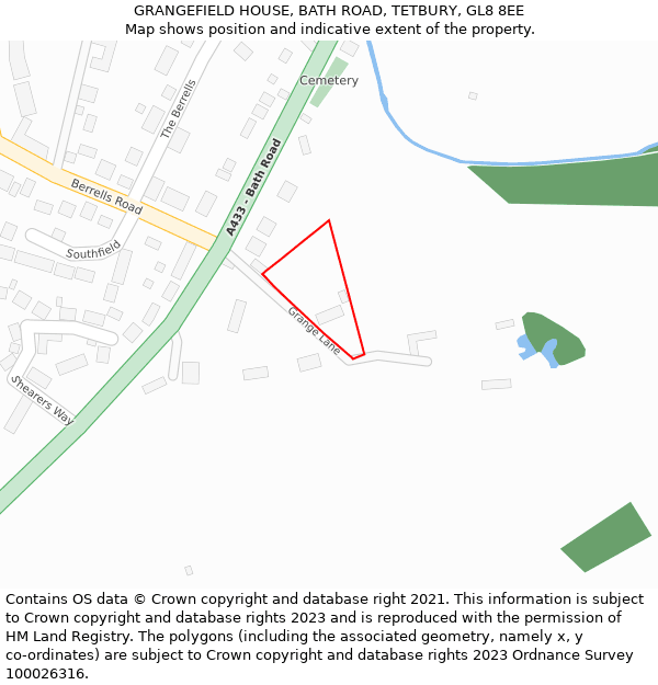 GRANGEFIELD HOUSE, BATH ROAD, TETBURY, GL8 8EE: Location map and indicative extent of plot
