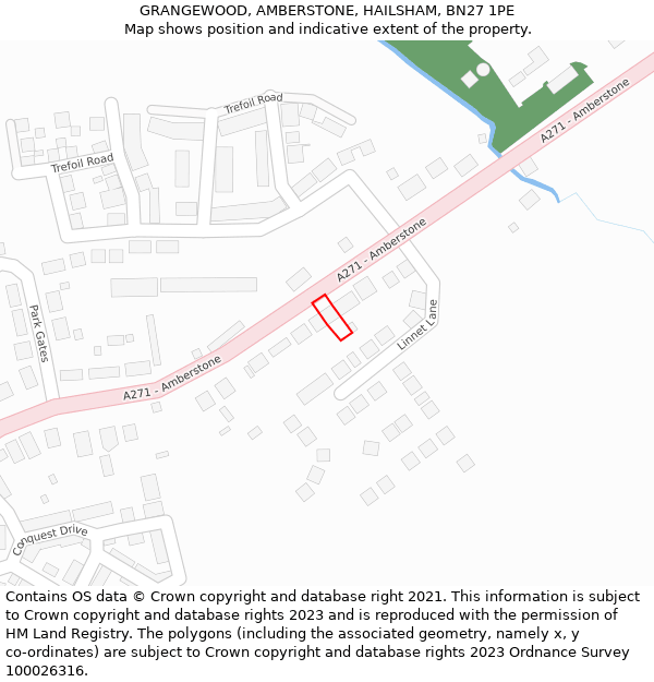 GRANGEWOOD, AMBERSTONE, HAILSHAM, BN27 1PE: Location map and indicative extent of plot