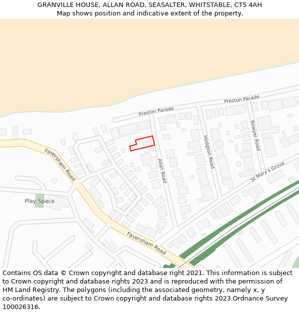 GRANVILLE HOUSE, ALLAN ROAD, SEASALTER, WHITSTABLE, CT5 4AH: Location map and indicative extent of plot