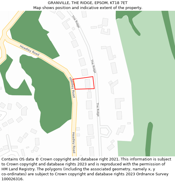 GRANVILLE, THE RIDGE, EPSOM, KT18 7ET: Location map and indicative extent of plot