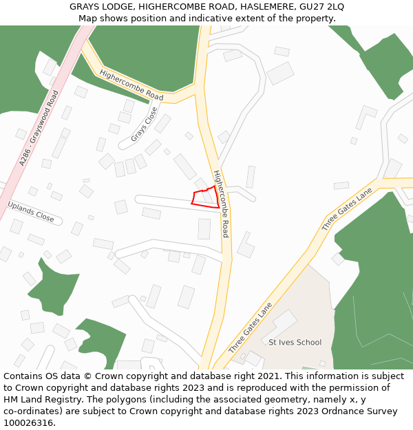 GRAYS LODGE, HIGHERCOMBE ROAD, HASLEMERE, GU27 2LQ: Location map and indicative extent of plot