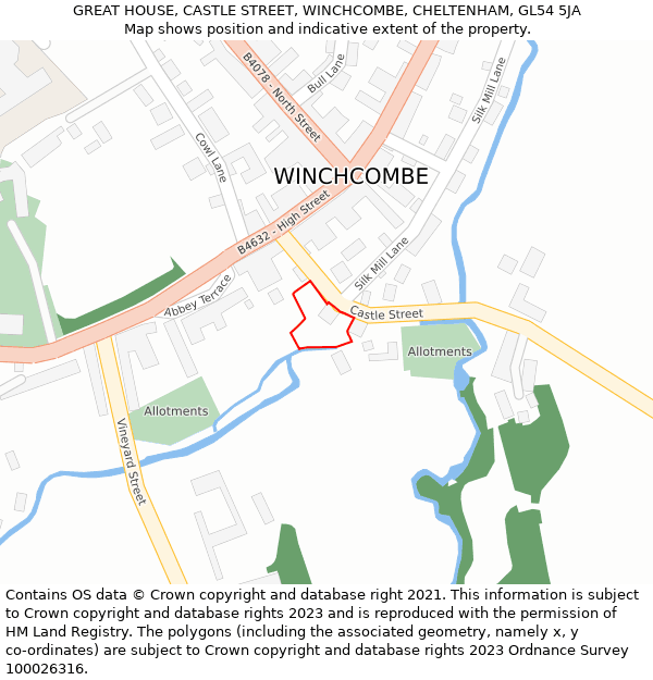 GREAT HOUSE, CASTLE STREET, WINCHCOMBE, CHELTENHAM, GL54 5JA: Location map and indicative extent of plot