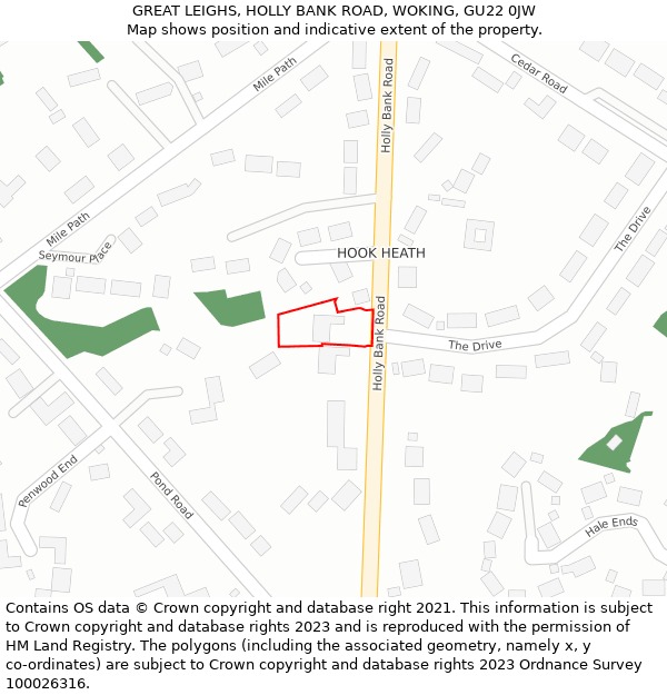 GREAT LEIGHS, HOLLY BANK ROAD, WOKING, GU22 0JW: Location map and indicative extent of plot