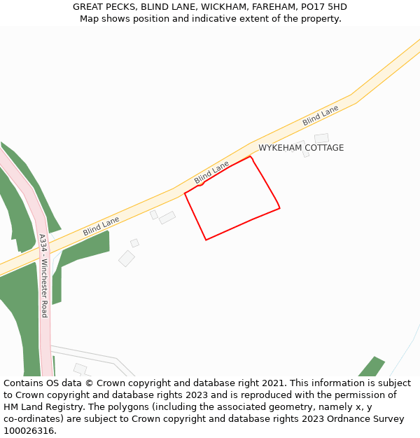 GREAT PECKS, BLIND LANE, WICKHAM, FAREHAM, PO17 5HD: Location map and indicative extent of plot