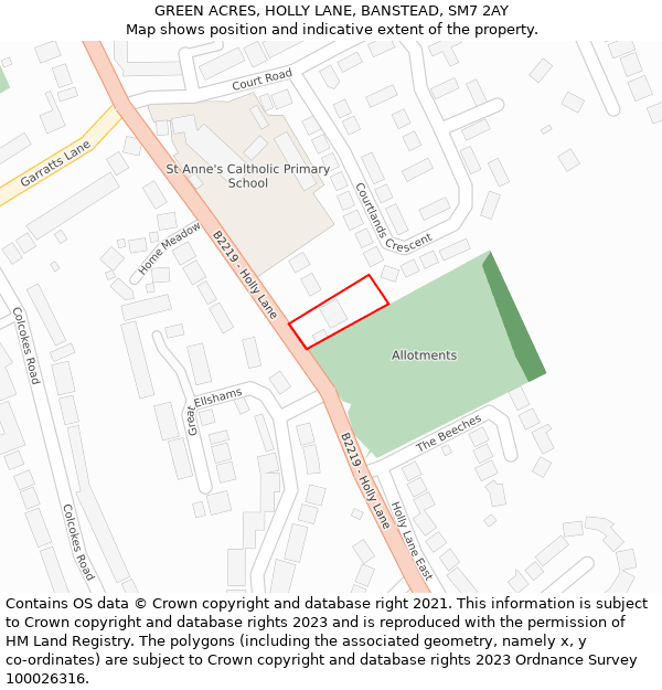 GREEN ACRES, HOLLY LANE, BANSTEAD, SM7 2AY: Location map and indicative extent of plot