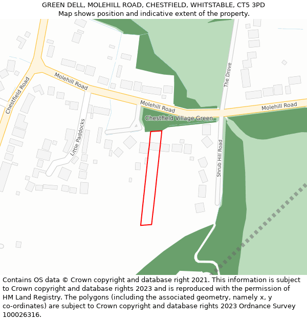 GREEN DELL, MOLEHILL ROAD, CHESTFIELD, WHITSTABLE, CT5 3PD: Location map and indicative extent of plot