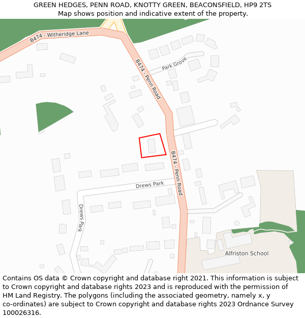 GREEN HEDGES, PENN ROAD, KNOTTY GREEN, BEACONSFIELD, HP9 2TS: Location map and indicative extent of plot