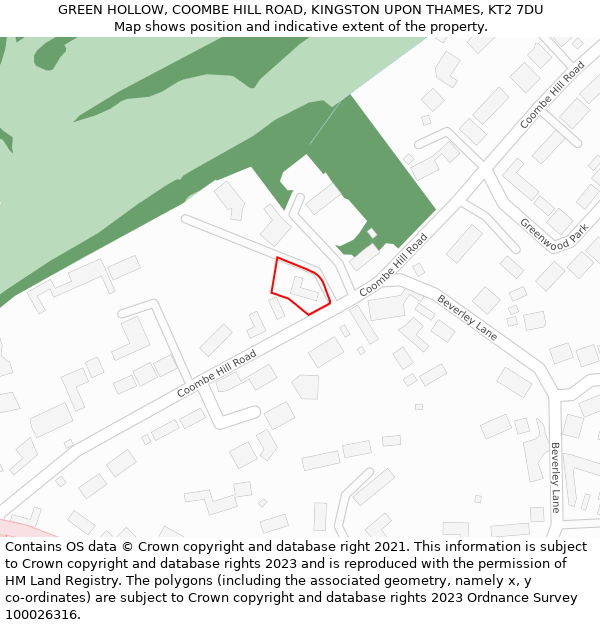 GREEN HOLLOW, COOMBE HILL ROAD, KINGSTON UPON THAMES, KT2 7DU: Location map and indicative extent of plot