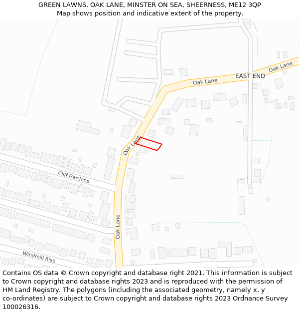 GREEN LAWNS, OAK LANE, MINSTER ON SEA, SHEERNESS, ME12 3QP: Location map and indicative extent of plot