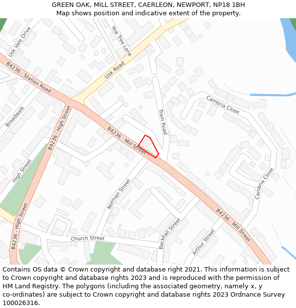 GREEN OAK, MILL STREET, CAERLEON, NEWPORT, NP18 1BH: Location map and indicative extent of plot