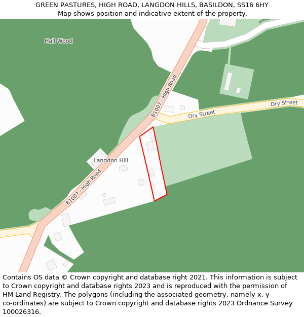 GREEN PASTURES, HIGH ROAD, LANGDON HILLS, BASILDON, SS16 6HY: Location map and indicative extent of plot
