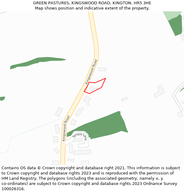 GREEN PASTURES, KINGSWOOD ROAD, KINGTON, HR5 3HE: Location map and indicative extent of plot