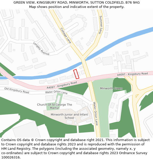 GREEN VIEW, KINGSBURY ROAD, MINWORTH, SUTTON COLDFIELD, B76 9AG: Location map and indicative extent of plot