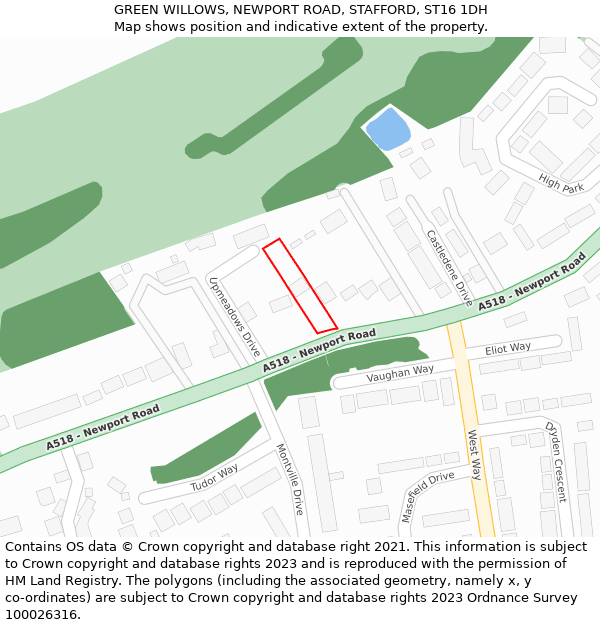 GREEN WILLOWS, NEWPORT ROAD, STAFFORD, ST16 1DH: Location map and indicative extent of plot