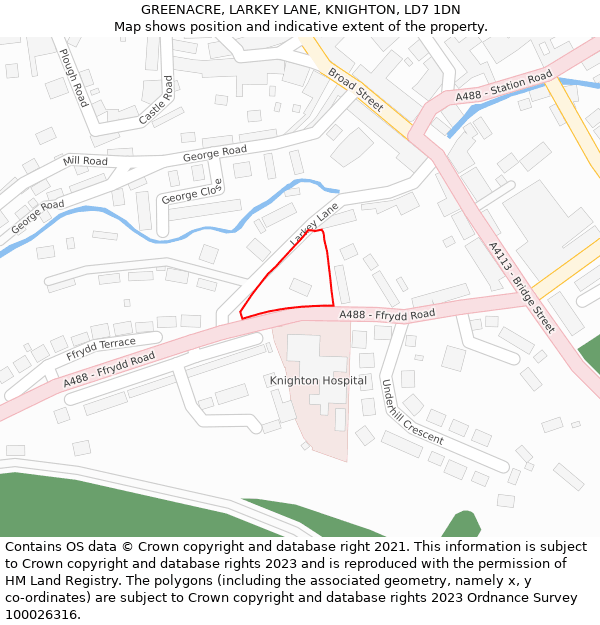 GREENACRE, LARKEY LANE, KNIGHTON, LD7 1DN: Location map and indicative extent of plot