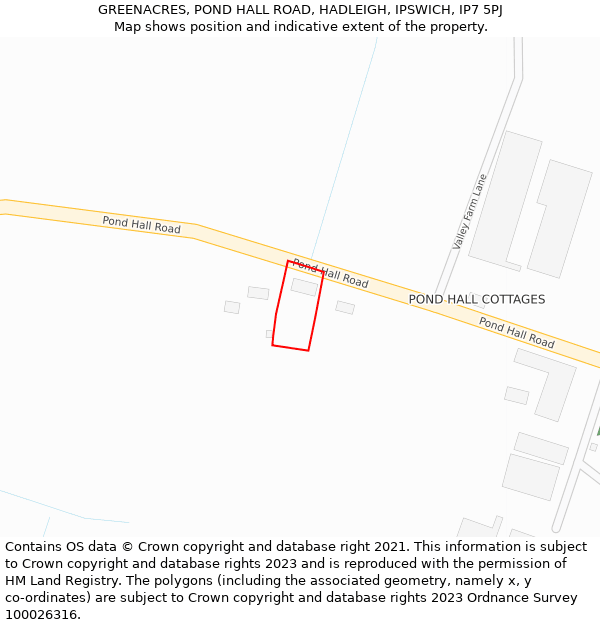 GREENACRES, POND HALL ROAD, HADLEIGH, IPSWICH, IP7 5PJ: Location map and indicative extent of plot