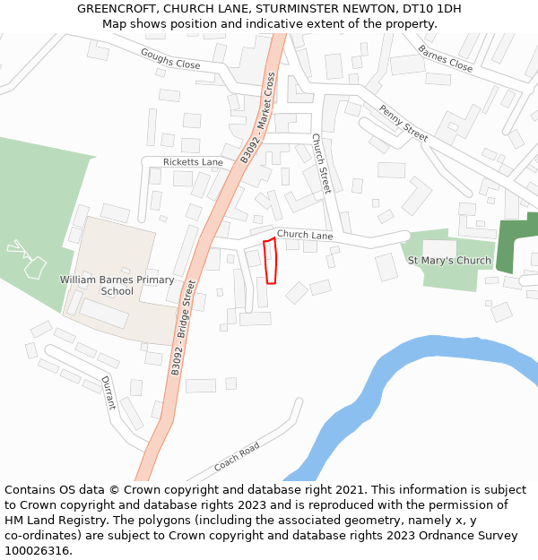 GREENCROFT, CHURCH LANE, STURMINSTER NEWTON, DT10 1DH: Location map and indicative extent of plot
