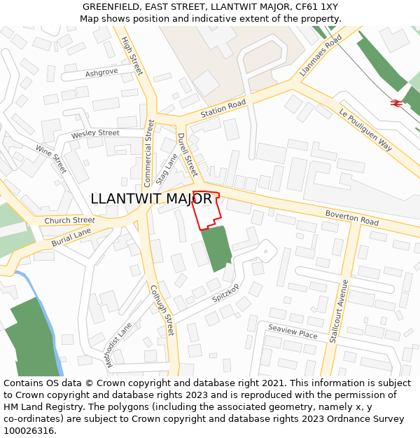 GREENFIELD, EAST STREET, LLANTWIT MAJOR, CF61 1XY: Location map and indicative extent of plot