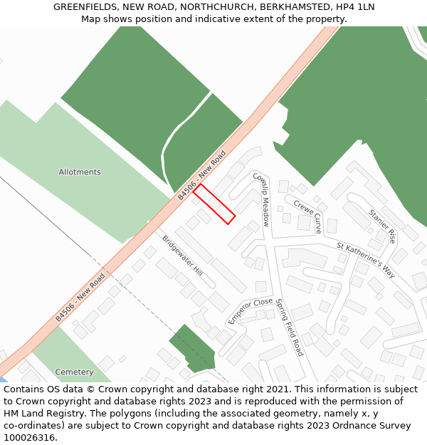 GREENFIELDS, NEW ROAD, NORTHCHURCH, BERKHAMSTED, HP4 1LN: Location map and indicative extent of plot