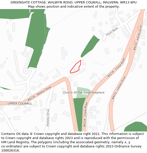 GREENGATE COTTAGE, WALWYN ROAD, UPPER COLWALL, MALVERN, WR13 6PU: Location map and indicative extent of plot