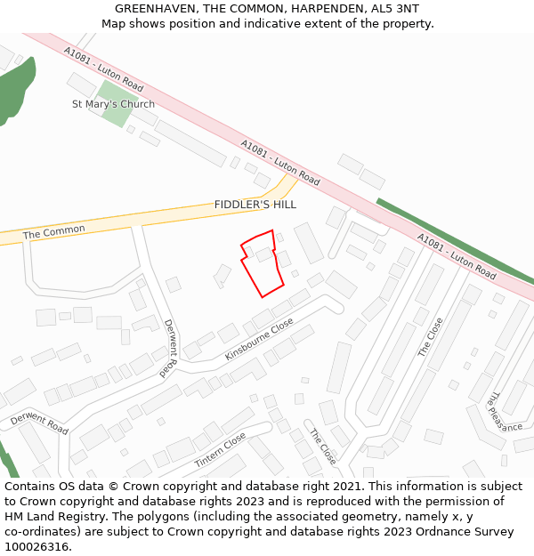 GREENHAVEN, THE COMMON, HARPENDEN, AL5 3NT: Location map and indicative extent of plot