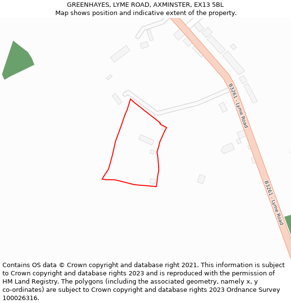 GREENHAYES, LYME ROAD, AXMINSTER, EX13 5BL: Location map and indicative extent of plot