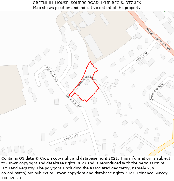 GREENHILL HOUSE, SOMERS ROAD, LYME REGIS, DT7 3EX: Location map and indicative extent of plot