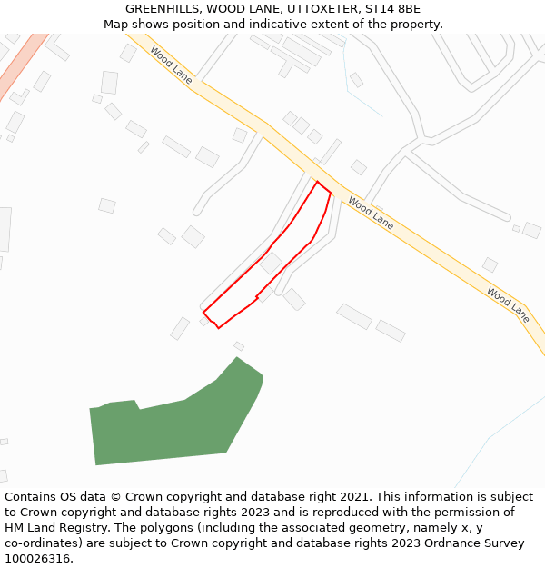 GREENHILLS, WOOD LANE, UTTOXETER, ST14 8BE: Location map and indicative extent of plot