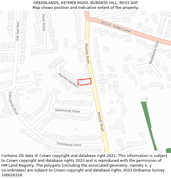 GREENLANDS, KEYMER ROAD, BURGESS HILL, RH15 0AP: Location map and indicative extent of plot